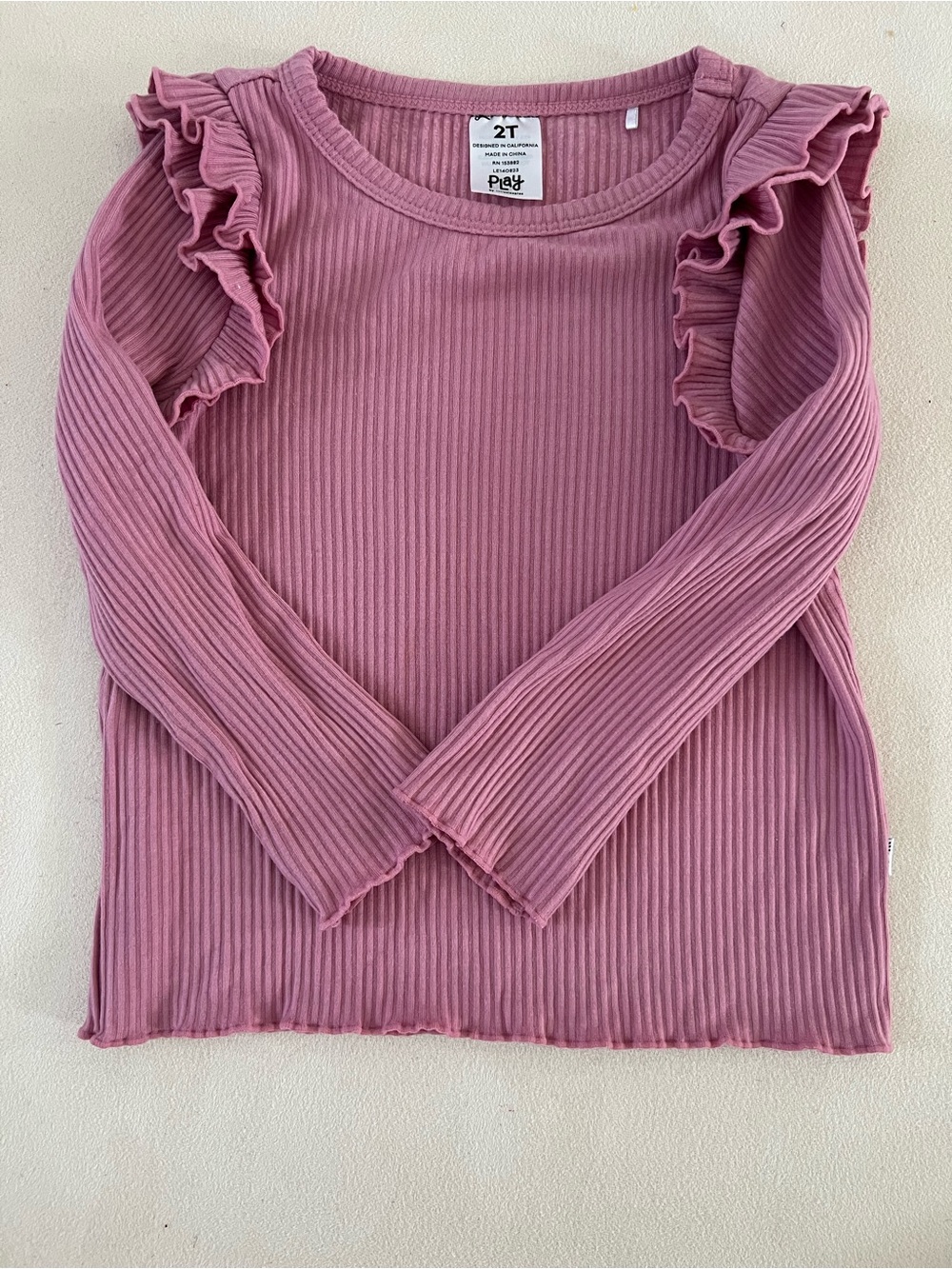 Little Sleepies Play-2T Pink Ruffle Long Sleeve Ribbed Top